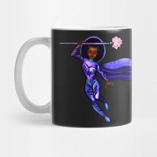 Black anime superhero girl from outer space with cape ! beautiful  black girl with Afro hair, brown eyes, Cherry pink lips and dark brown skin. Hair love ! Mug